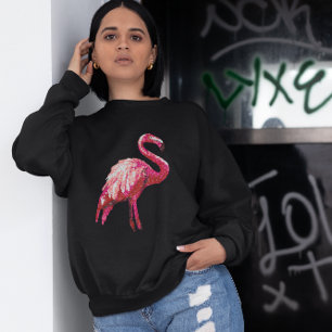 Faux Sequin Printed Tropical Flamingo Bird Sweatshirt