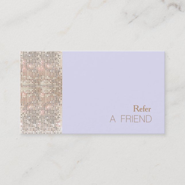 FAUX Sequins Beauty Salon Refer A Friend Lavender Referral Card (Front)