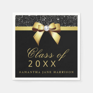 Faux Sequins Bow Gold Black Graduation Party Napkin