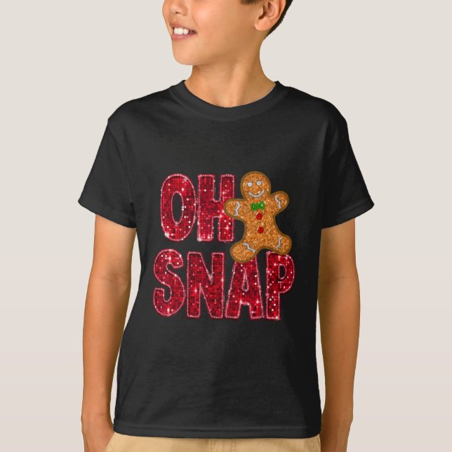 Faux Sequins Oh Snap Christmas Gingerbread Family  T-Shirt (Front)