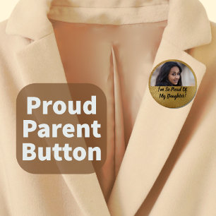 Faux Shimmer Gold Proud Parent Graduation Photo 6 Cm Round Badge