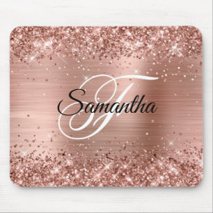 Faux Shiny Rose Gold Glitter Foil Monogram Mouse Pad