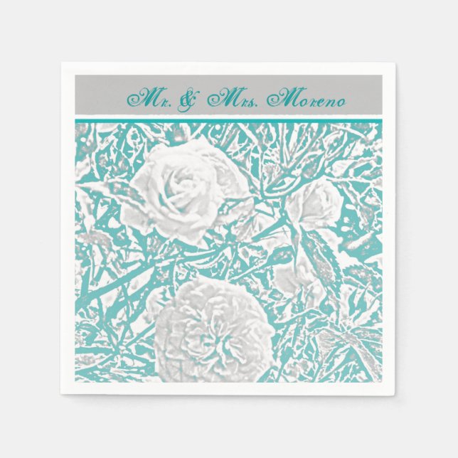 Faux Silk Embossed Illusion Rose/Teal Napkin (Front)