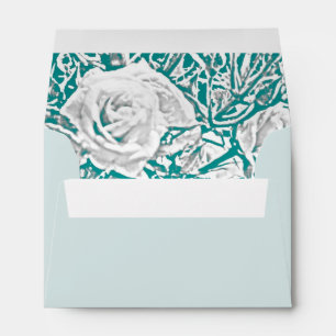 Faux Silk Embossed Illusion Rose/turquoise Envelope