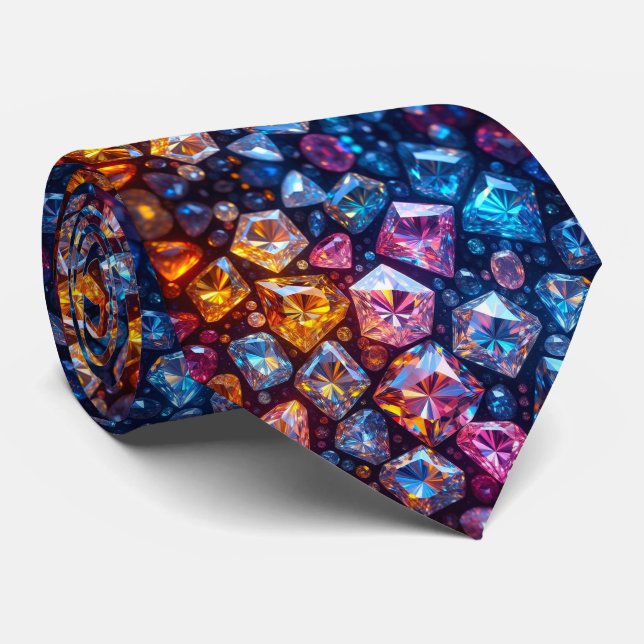 Faux Silk Gemstone Diamond Luxury Neck Tie (Rolled)