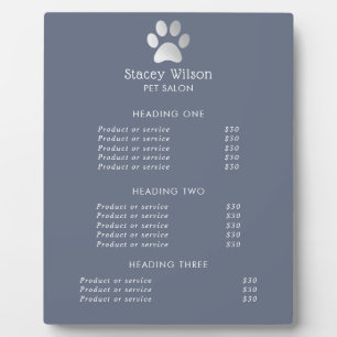 Faux Silve Foil Paw Print Logo And Blue Plaque