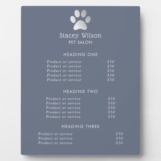 Faux Silve Foil Paw Print Logo And Blue Plaque (Front)