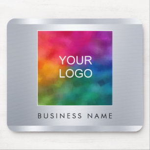 Faux Silver Add Upload Your Business Logo Text Mouse Pad