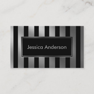 Faux Silver and Black Multi-Directional Stripes Business Card