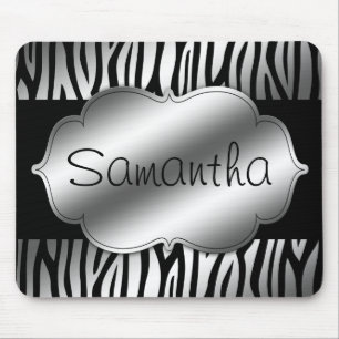 Faux Silver and Black Zebra Personalised Mouse Pad