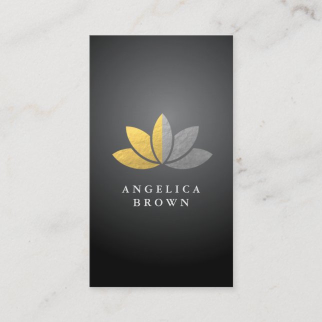 Faux Silver and Gold Foil Lotus Flower Business Card (Front)