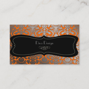Faux silver baroque damask /black business card