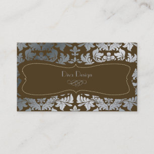 Faux silver baroque damask/DIY chocolate Business Card