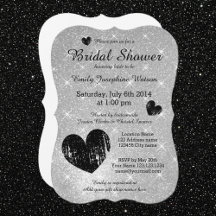 Faux silver black glitter bridal shower invitation