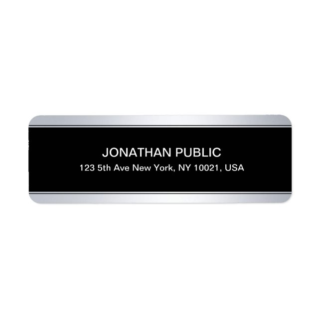 Faux Silver Black Template Modern Return Address Label (Front)