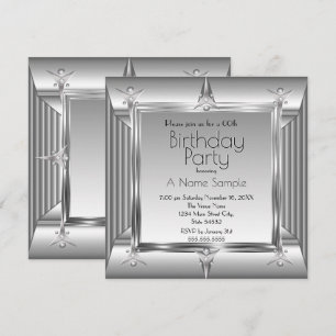 Faux Silver Chrome Metal look Birthday Party sq Invitation
