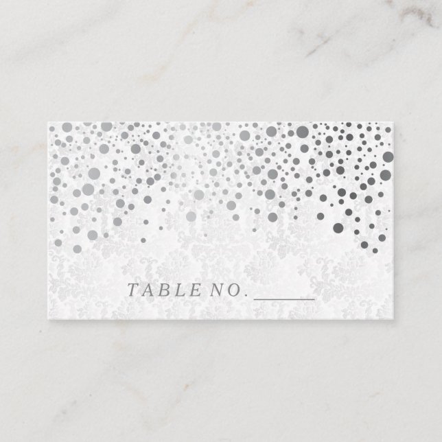 Faux Silver Confetti Dots Place Cards (Front)