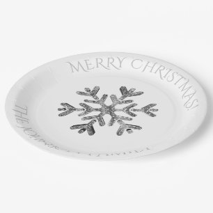Faux Silver Diamonds Snowflake Christmas Party Paper Plate