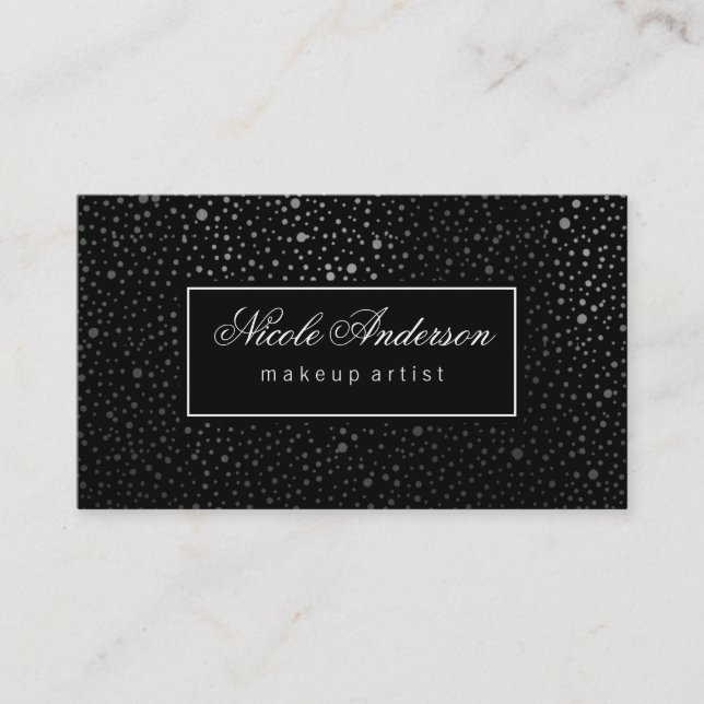 Faux Silver Dot Pattern Black Label Business Card (Front)