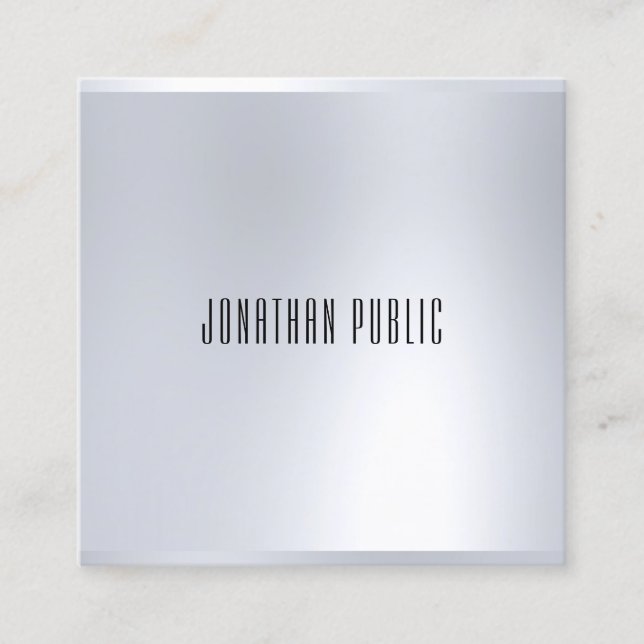 Faux Silver Elegant Modern Glamourous Template Square Business Card (Front)