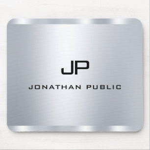 Faux Silver Elegant Monogram Template Mouse Pad