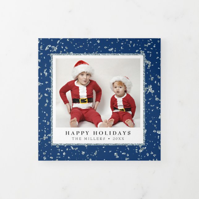 Faux Silver Flakes Christmas  Tri-Fold Holiday Card (Cover)