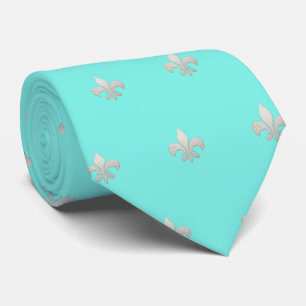 Faux Silver Fleur de lis DIY Turquoise Blue Tie