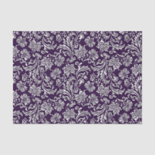 Faux Silver Floral Damasks Purple Background Tissue Paper