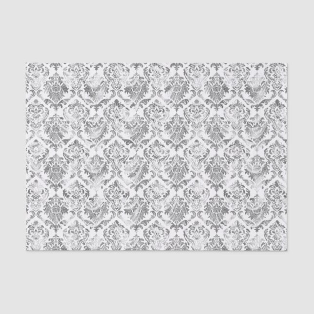 Faux Silver Floral Damasks White Background 2 Tissue Paper (Front)