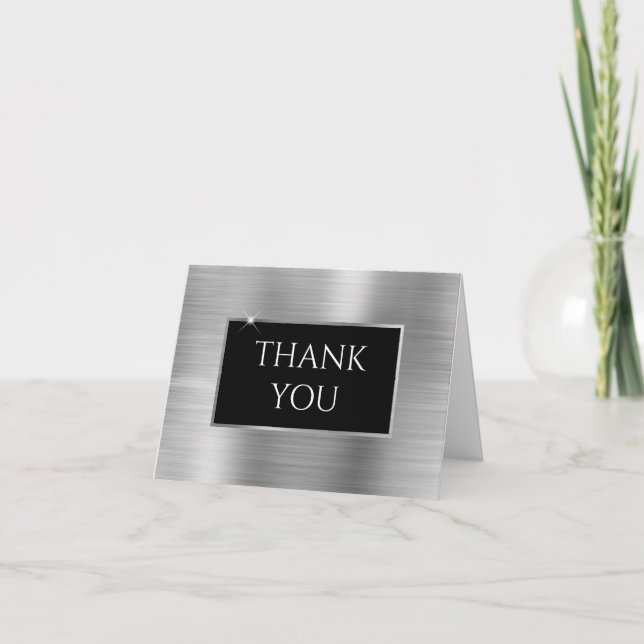 Faux Silver Foil and Black Thank You Card (Front)