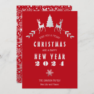 Faux Silver Foil and Red Merry Christmas Card