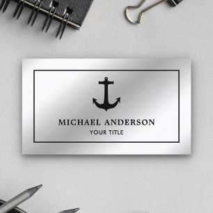 Faux Silver Foil Black Nautical Anchor Business Card