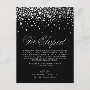 Faux Silver Foil Confetti Black Wedding Elopement Announcement Postcard