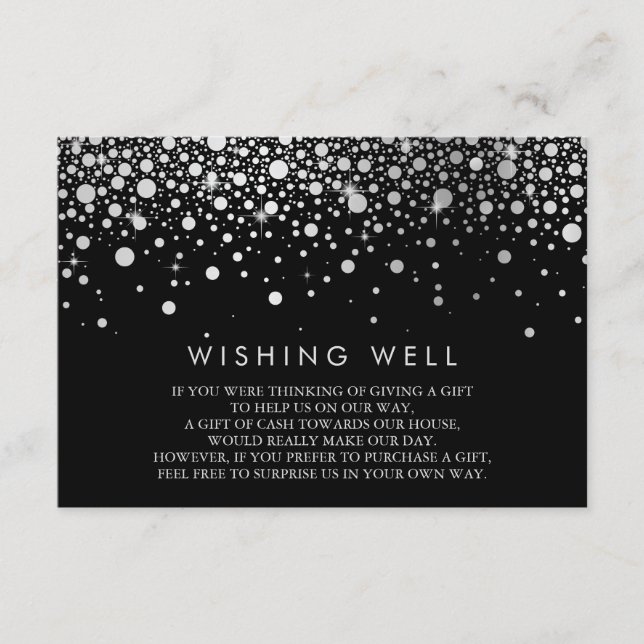 Faux Silver Foil Confetti Black Wishing Well Card (Front)