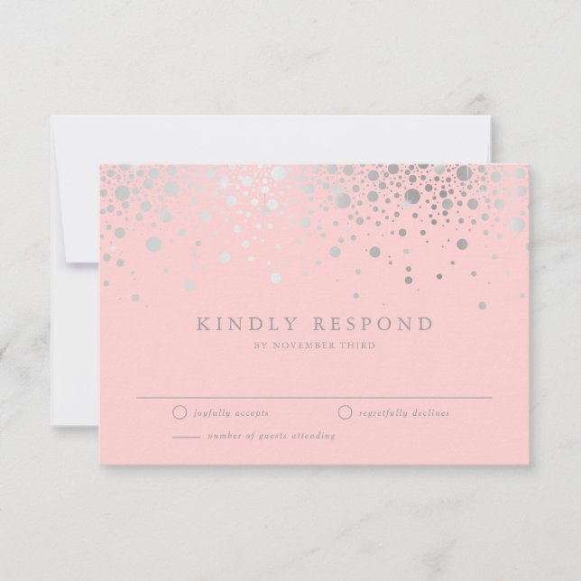 Faux Silver Foil Confetti Blush RSVP Card (Front)