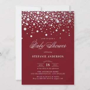 Faux Silver Foil Confetti Burgundy Baby Shower Invitation