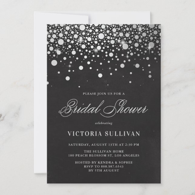 Faux Silver Foil Confetti Chalkboard Bridal Shower Invitation (Front)