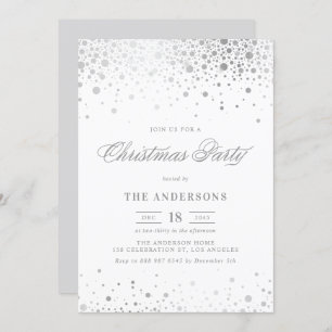 Faux Silver Foil Confetti Christmas Party Invitation