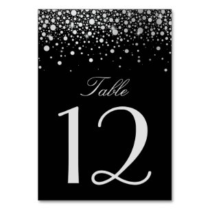 Faux Silver Foil Confetti Dots Black Table Number