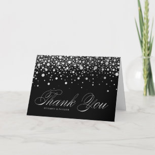 Faux Silver Foil Confetti Dots Black Thank You Card