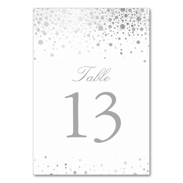 Faux Silver Foil Confetti Dots Table Number (Back)