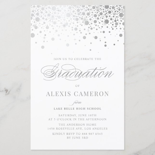Faux Silver Foil Confetti Graduation Invite (Front)