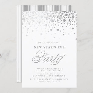 Faux Silver Foil Confetti New Year's Eve Party Invitation