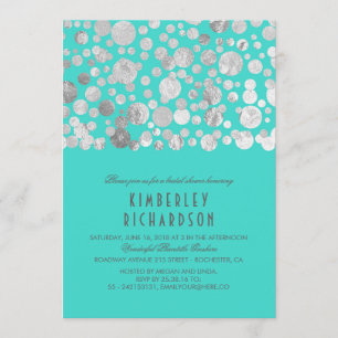 Faux Silver Foil Confetti Teal Bridal Shower Invitation