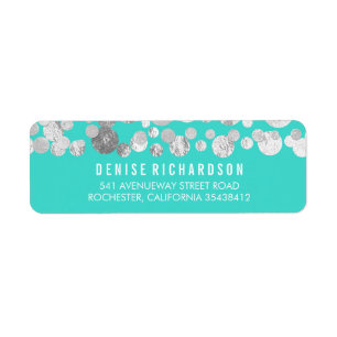 Faux Silver Foil Confetti Teal Return Address Label