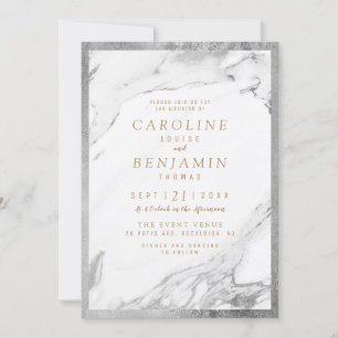 Faux silver foil marble luxury modern wedding invitation