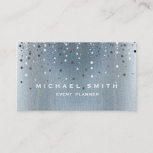 Faux Silver Foil Subtle Glitter Blue Business Card