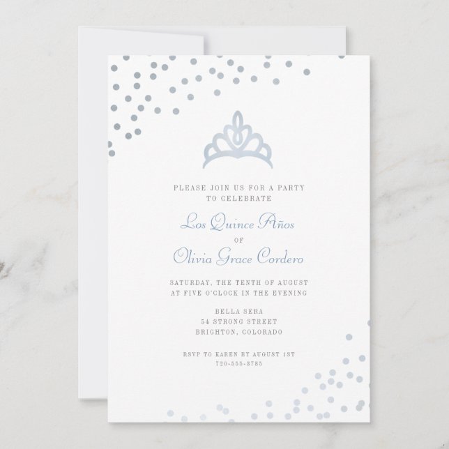 Faux Silver Foil Tiara Quinceañera Party Invitation (Front)