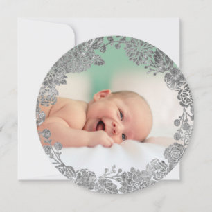 faux silver foil wreath new baby  Merry Christmas Holiday Card
