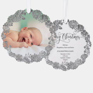 faux silver foil wreath new baby Merry Christmas Tree Decoration Card